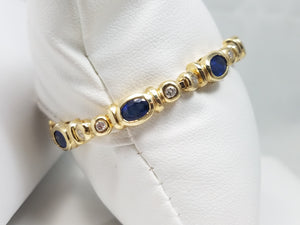 Exquisite 6.75" 14k Yellow Gold Natural Sapphire Diamond Custom Bracelet