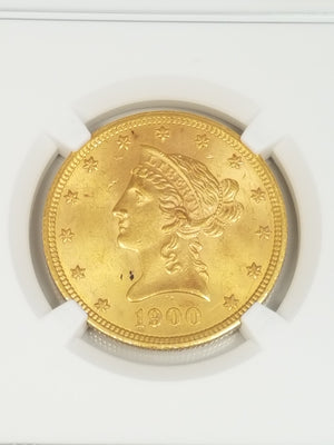 Majestic 1900 US Liberty Head $10 Certified Gold Coin MS-62