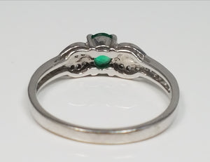 Dainty 14k White Gold Natural Emerald Cubic Zirconia Ring