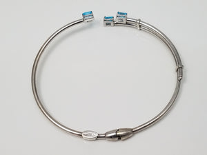 Natural Blue Topaz 14k White Gold Hollow Bangle Bracelet