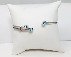 Natural Blue Topaz 14k White Gold Hollow Bangle Bracelet