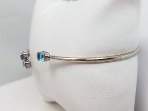 Natural Blue Topaz 14k White Gold Hollow Bangle Bracelet