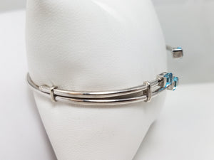 Natural Blue Topaz 14k White Gold Hollow Bangle Bracelet