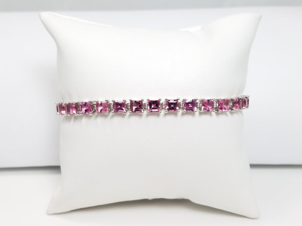 Gleaming 7" 14k White Gold Natural Gemstone Tennis Bracelet