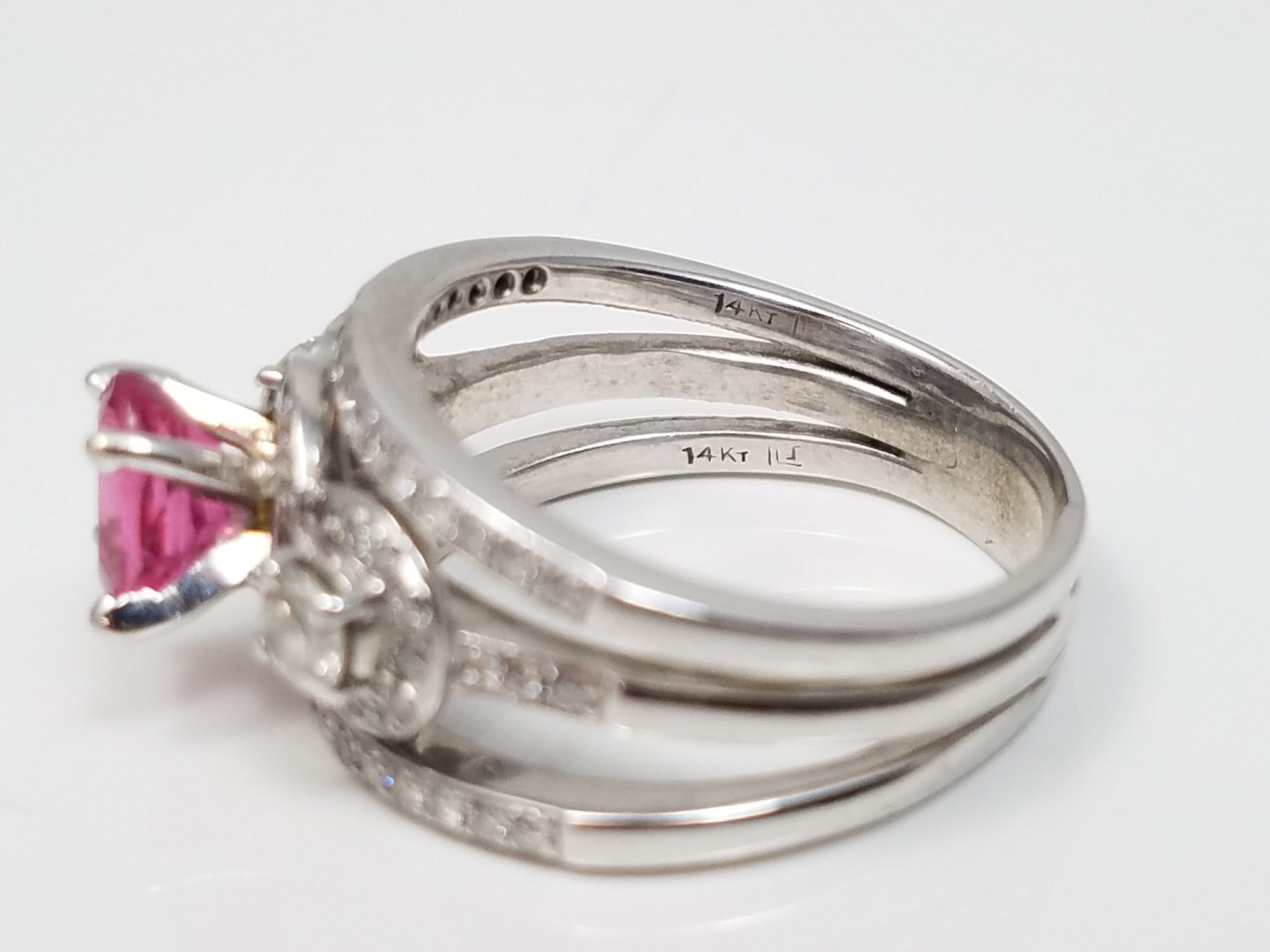 Stunning Pink Tourmaline Natural Diamond 14k White Gold Ring