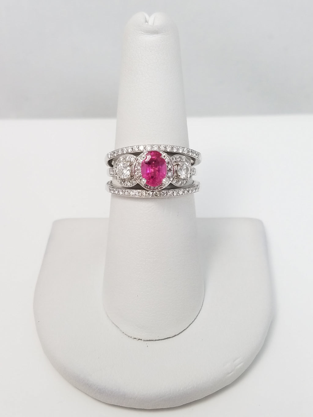Stunning Pink Tourmaline Natural Diamond 14k White Gold Ring