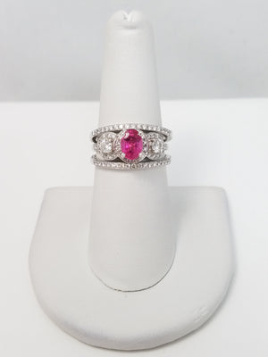 Stunning Pink Tourmaline Natural Diamond 14k White Gold Ring