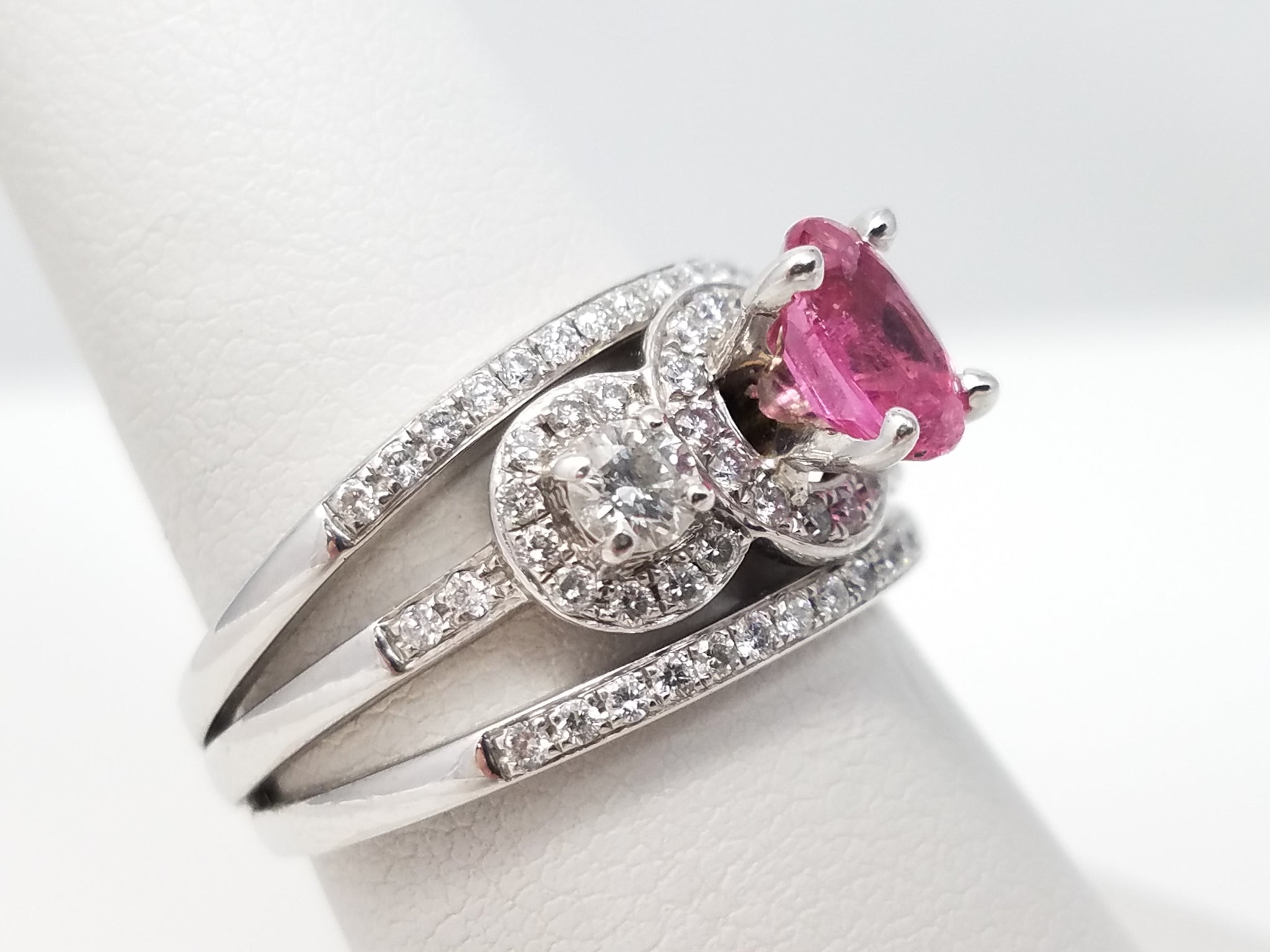 Stunning Pink Tourmaline Natural Diamond 14k White Gold Ring