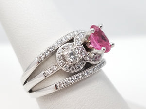 Stunning Pink Tourmaline Natural Diamond 14k White Gold Ring
