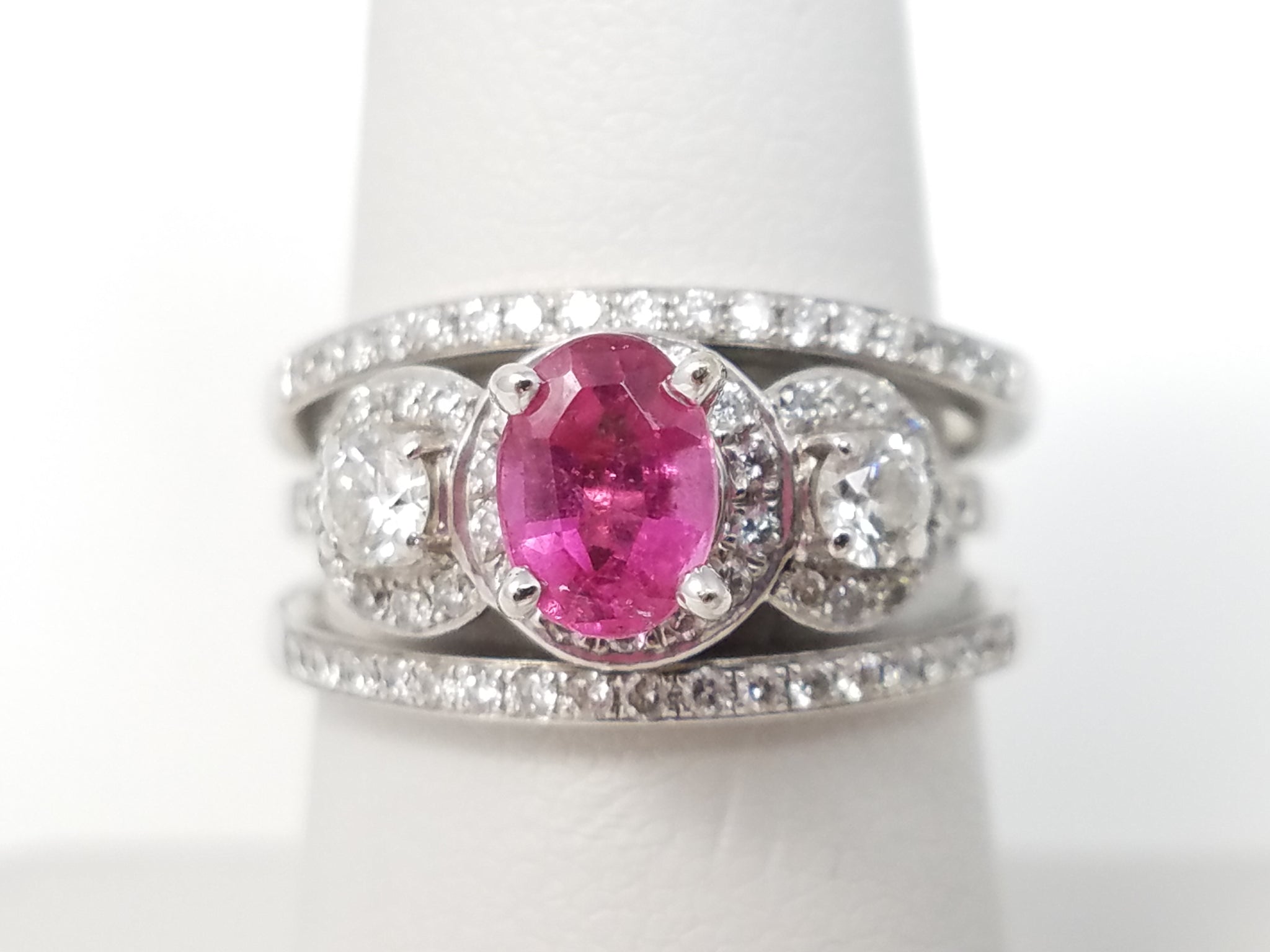 Stunning Pink Tourmaline Natural Diamond 14k White Gold Ring