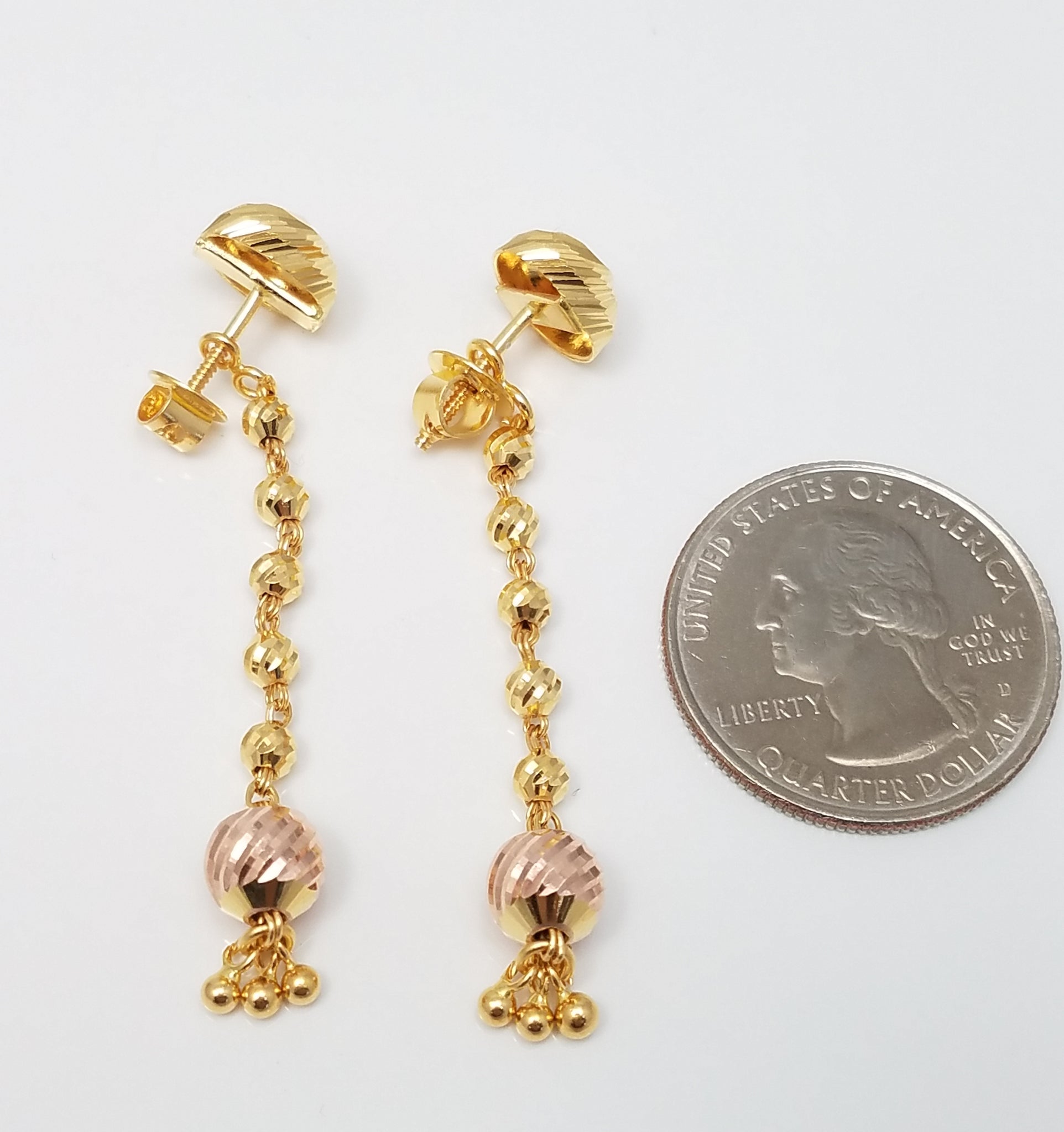 Dazzling 22k Two Tone Gold Button Earrings With Dangle Jackets