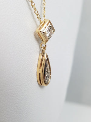 Vintage Natural Diamond 14k Yellow Gold Pendant 18" Necklace