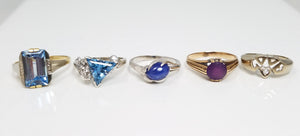 Five Synthetic Gemstone 14k Gold Ring Lot