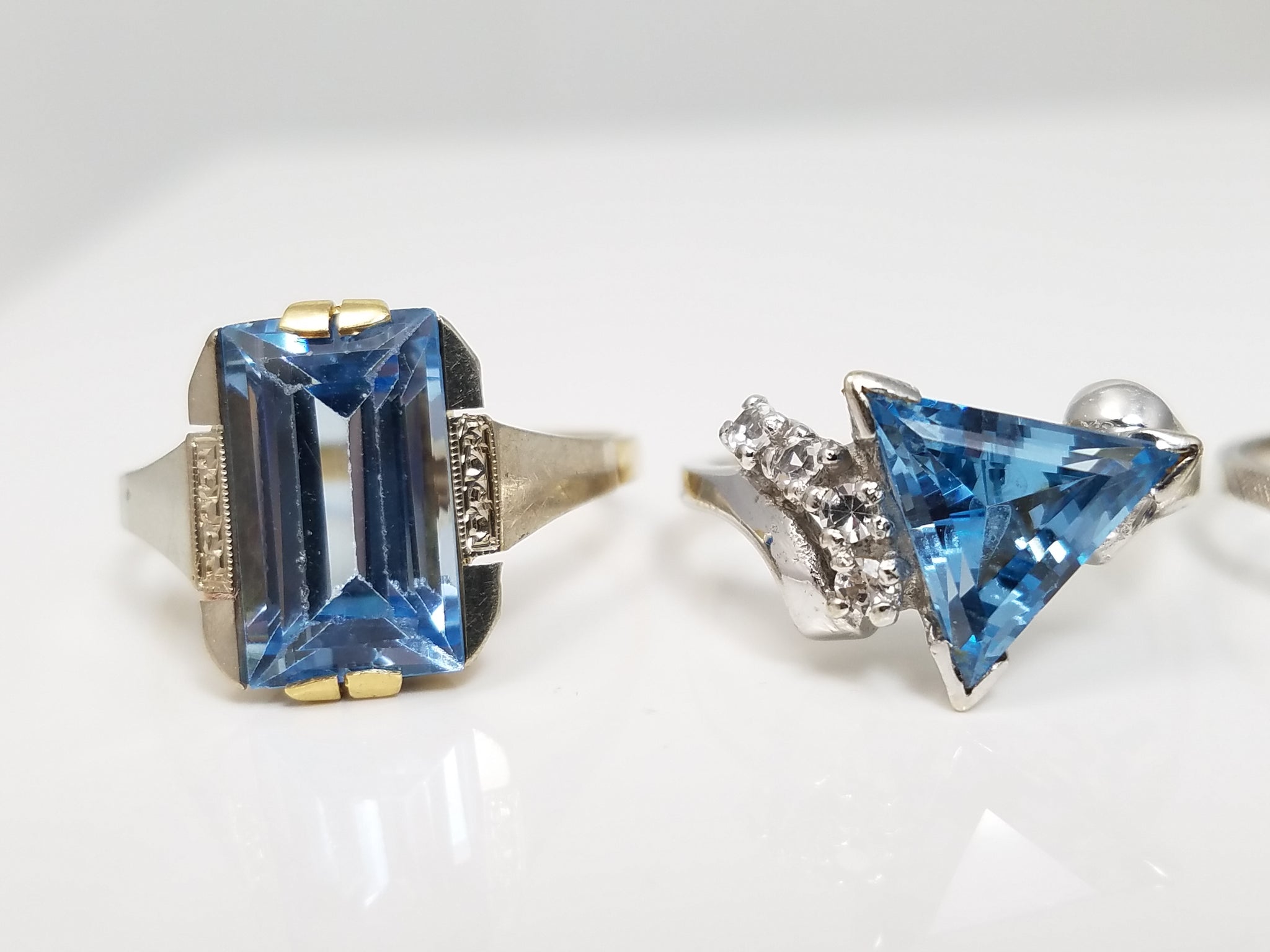 Five Synthetic Gemstone 14k Gold Ring Lot