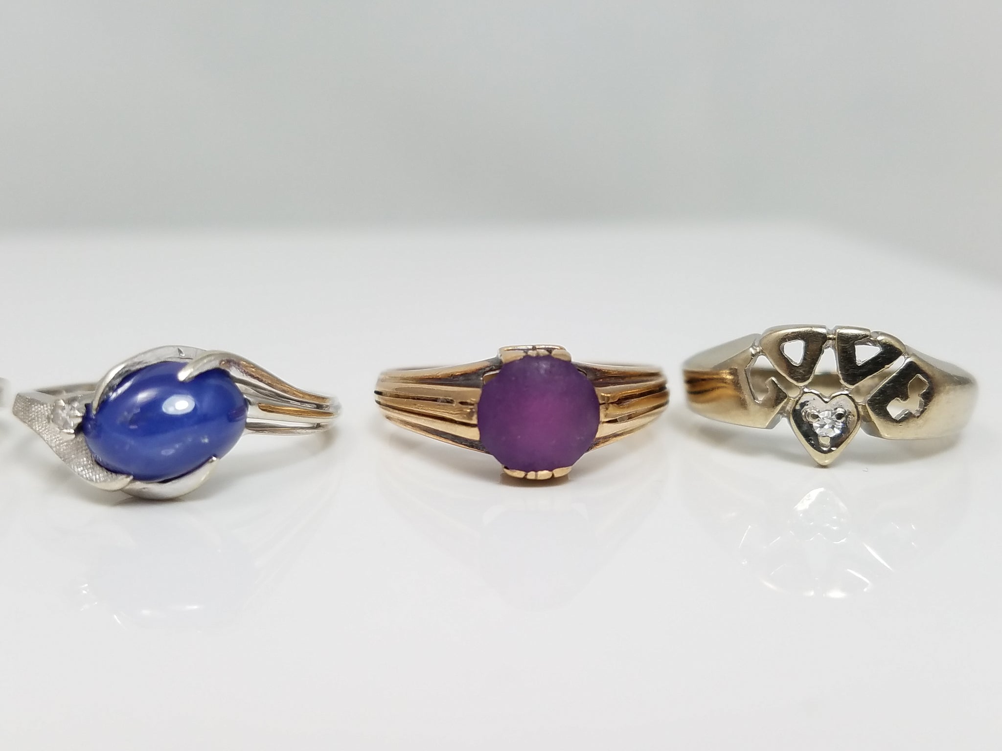 Five Synthetic Gemstone 14k Gold Ring Lot