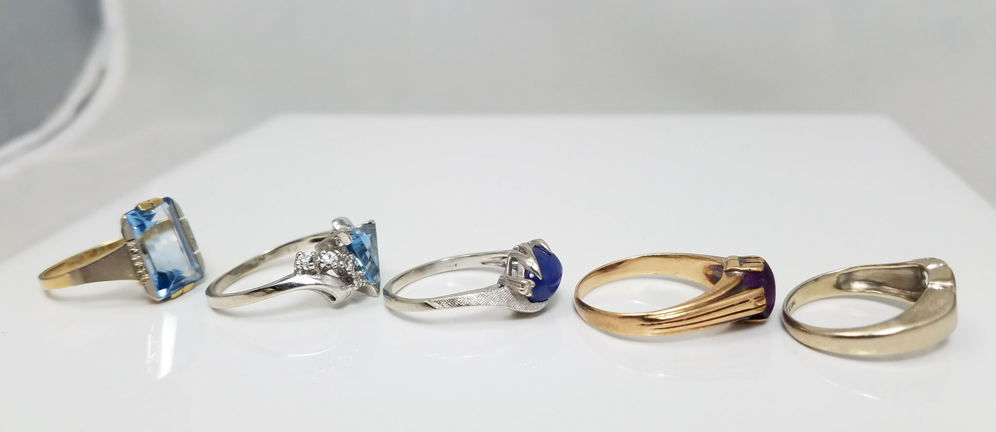 Five Synthetic Gemstone 14k Gold Ring Lot