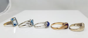 Five Synthetic Gemstone 14k Gold Ring Lot