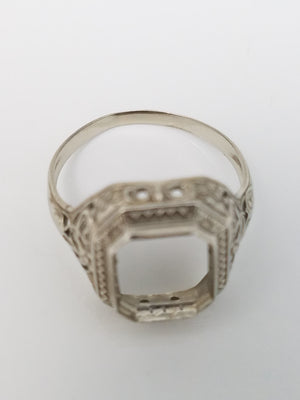 Classic 1930's 12k White Gold Emerald Shaped Ring Mount