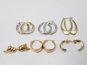 Six Splendid 14k Yellow &amp; White Gold Hollow Hoop Earring Lot