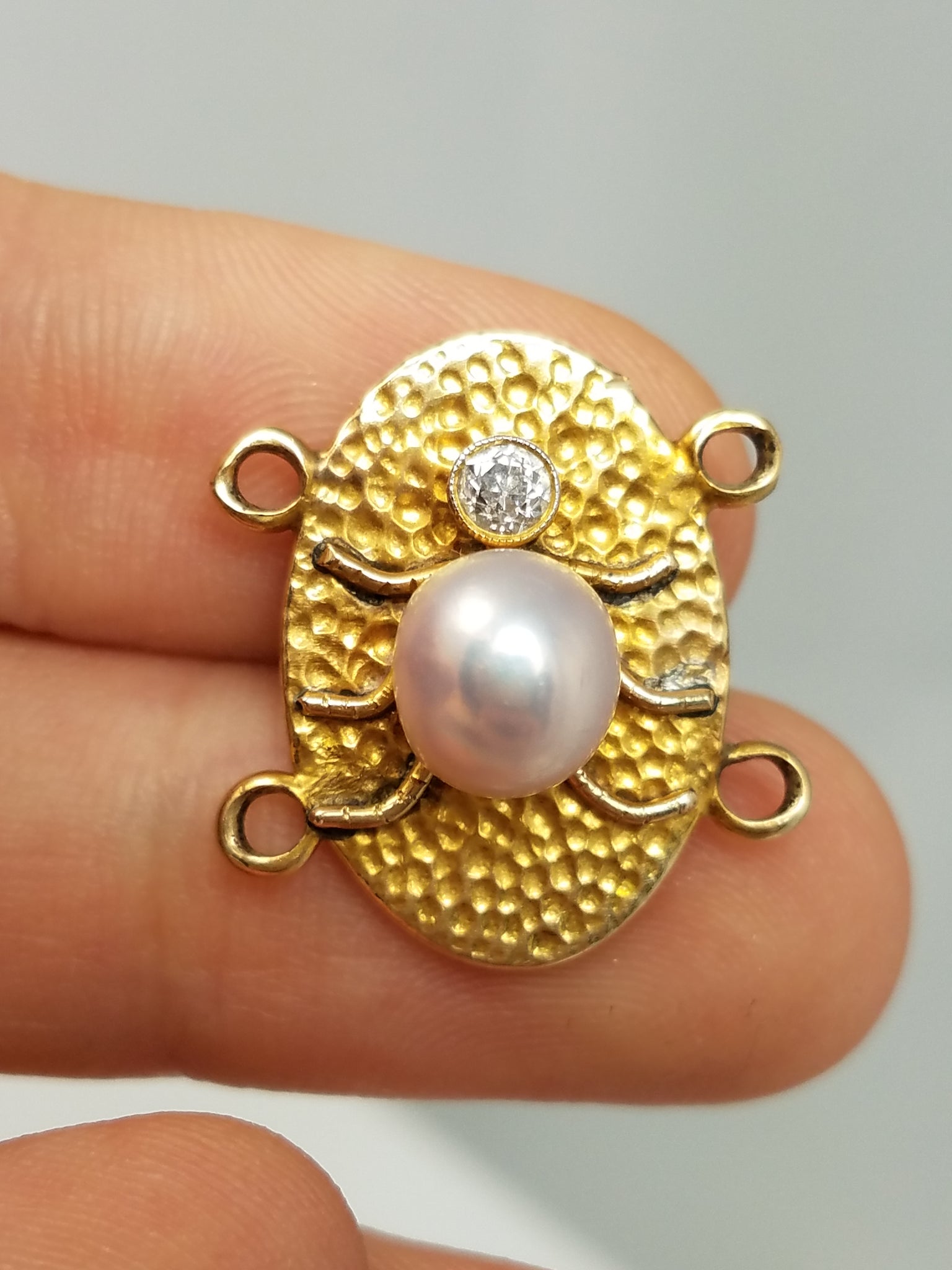Early 1900's 14k Yellow Gold Pearl Diamond Pendant/Bracelet Segment