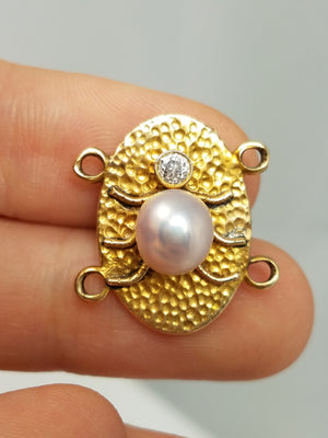 Early 1900's 14k Yellow Gold Pearl Diamond Pendant/Bracelet Segment