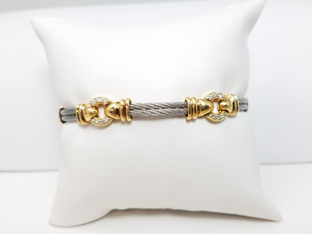 Creative 6.75" Solid 18k Two Tone Gold Natural Diamond Cable Link Bracelet