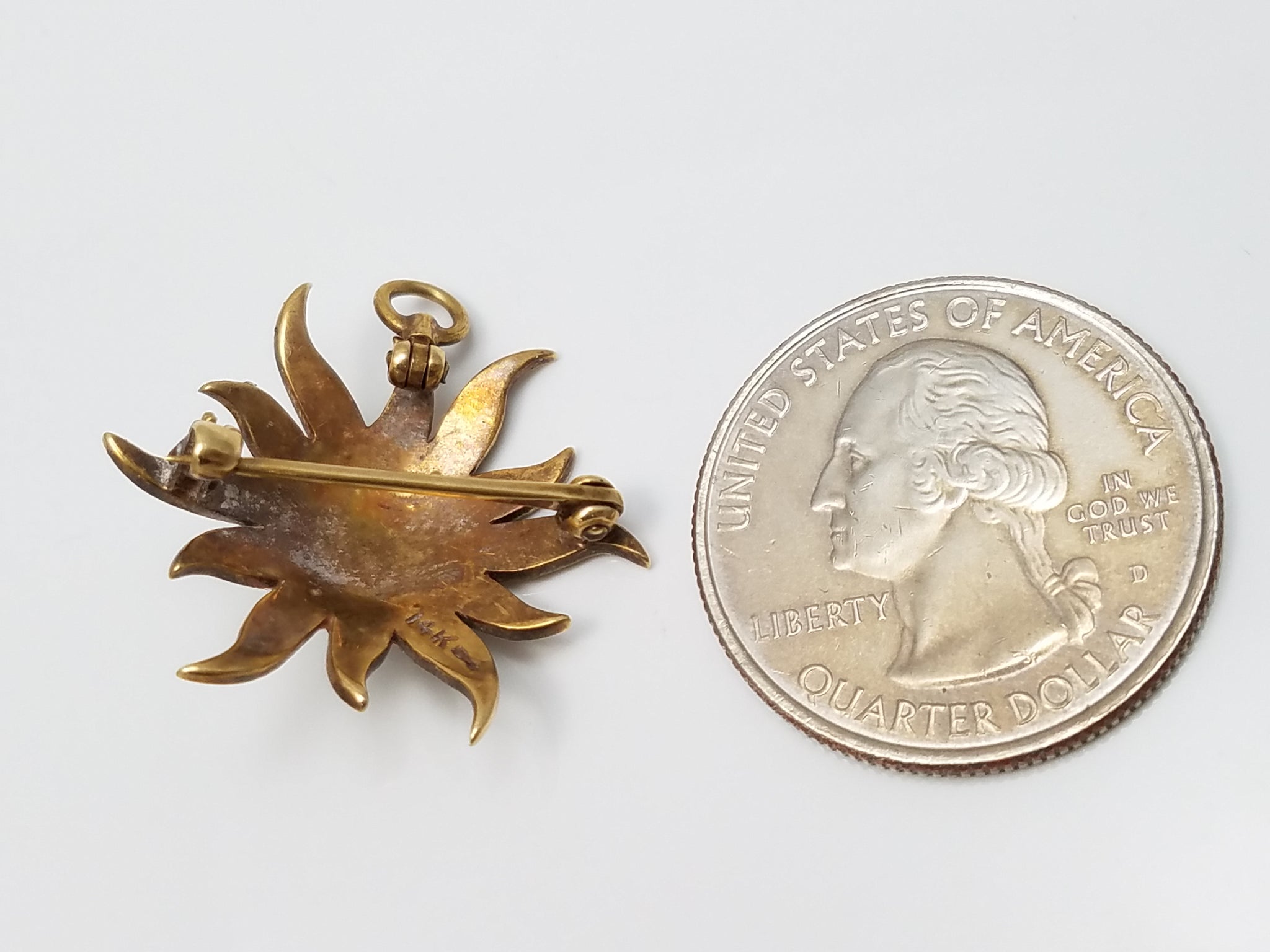 Sophisticated Early 1900's 14k Yellow Gold Pearl Starburst Pin/Pendant
