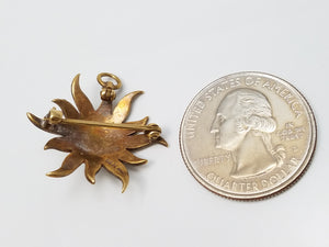 Sophisticated Early 1900's 14k Yellow Gold Pearl Starburst Pin/Pendant