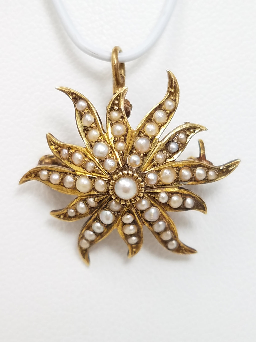 Sophisticated Early 1900's 14k Yellow Gold Pearl Starburst Pin/Pendant