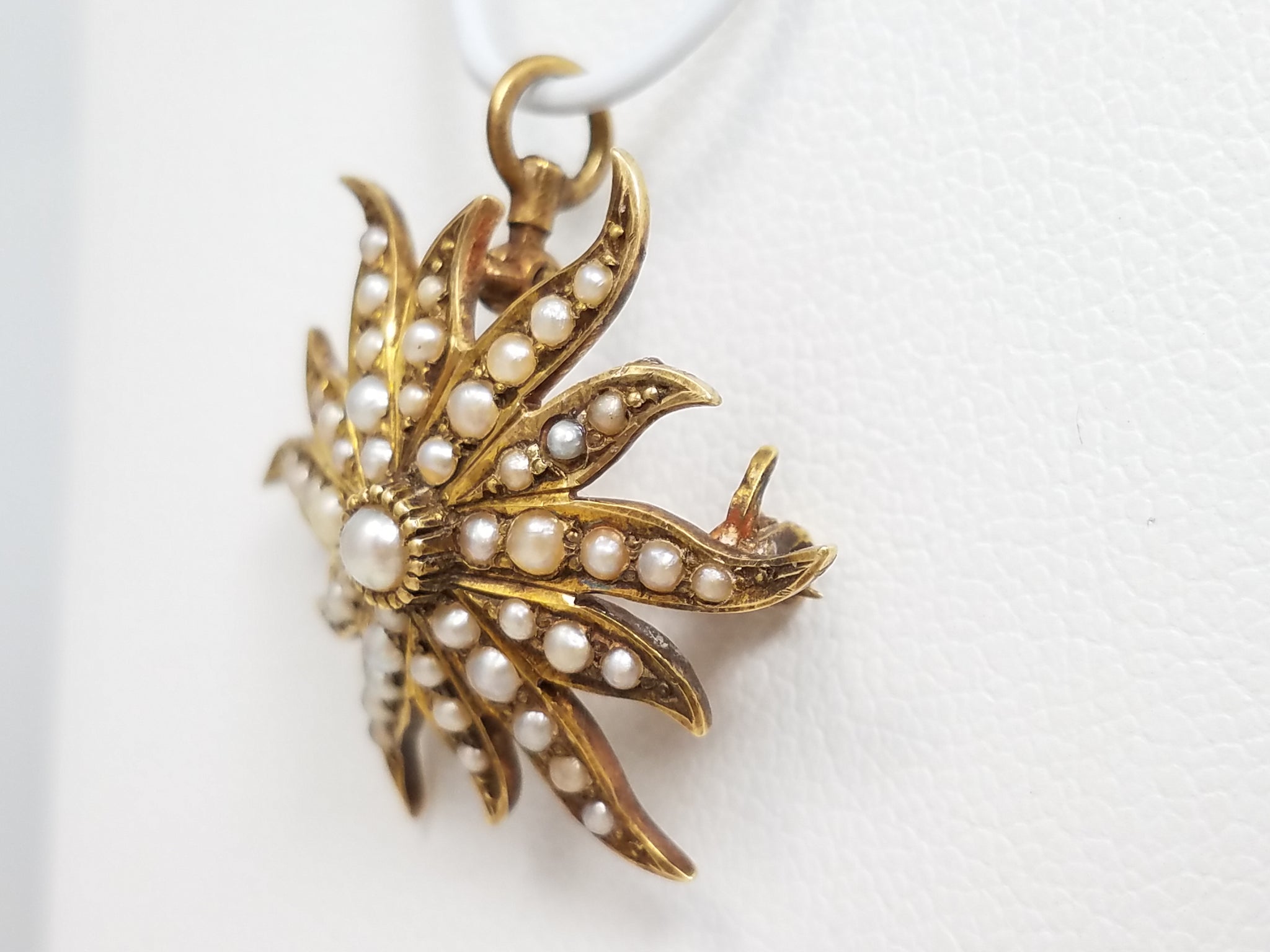 Sophisticated Early 1900's 14k Yellow Gold Pearl Starburst Pin/Pendant