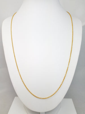 Sporty 21.5" Solid 24k Yellow Gold Cable Link Chain Necklace
