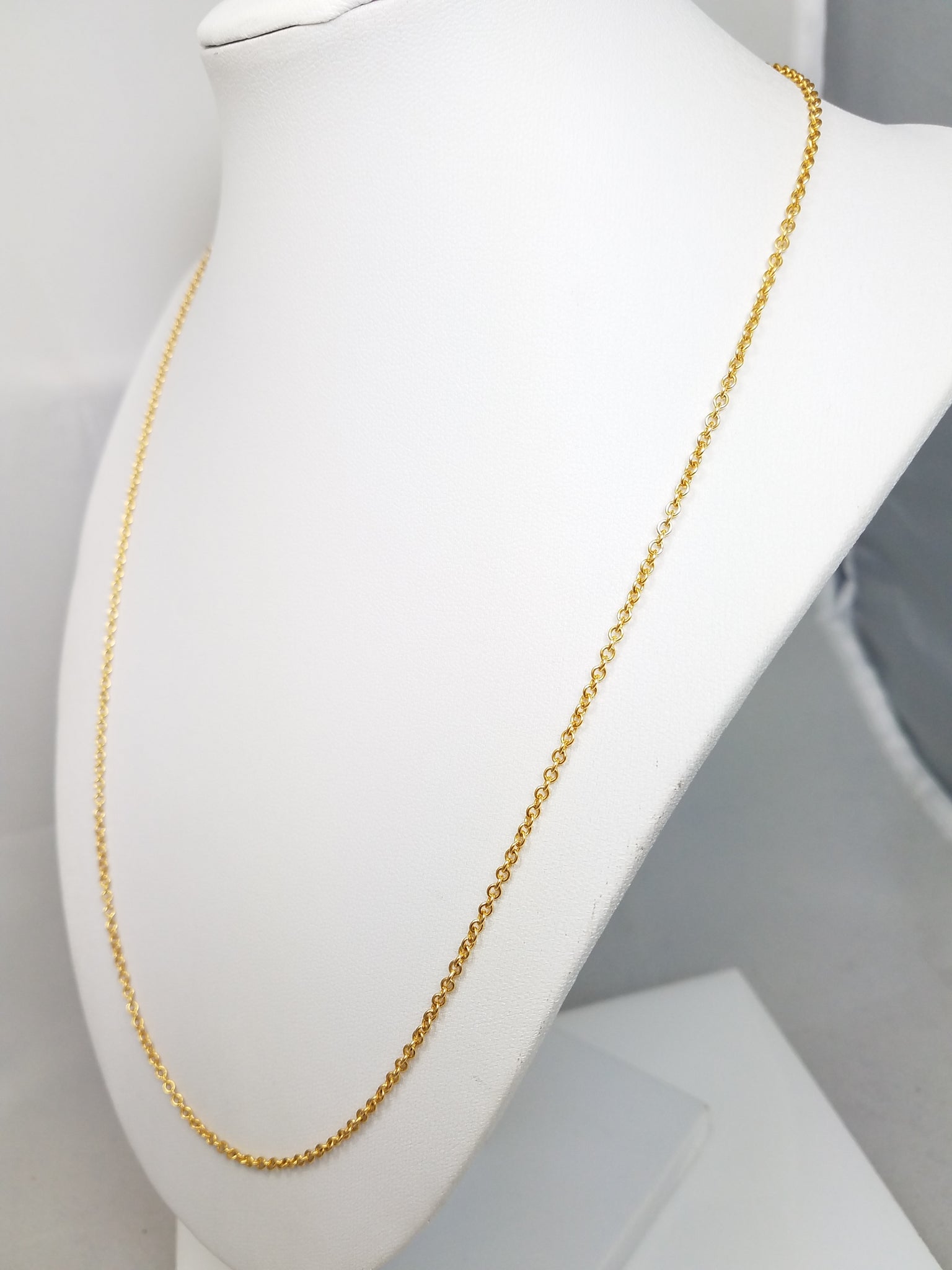 Sporty 21.5" Solid 24k Yellow Gold Cable Link Chain Necklace