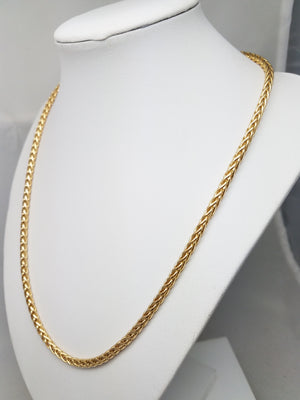 Elegant 20" Hollow 14k Yellow Gold Rounded Wheat Chain Necklace