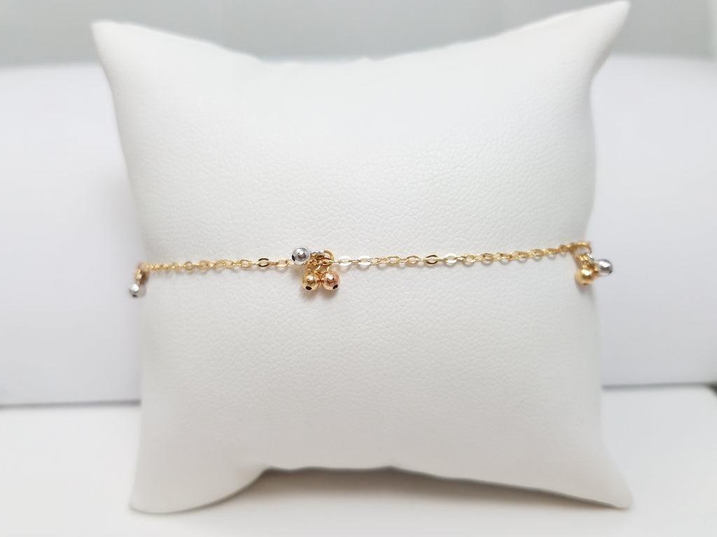 Dainty 7.25"-7.75" 18k Tri Color Gold Ball Bracelet