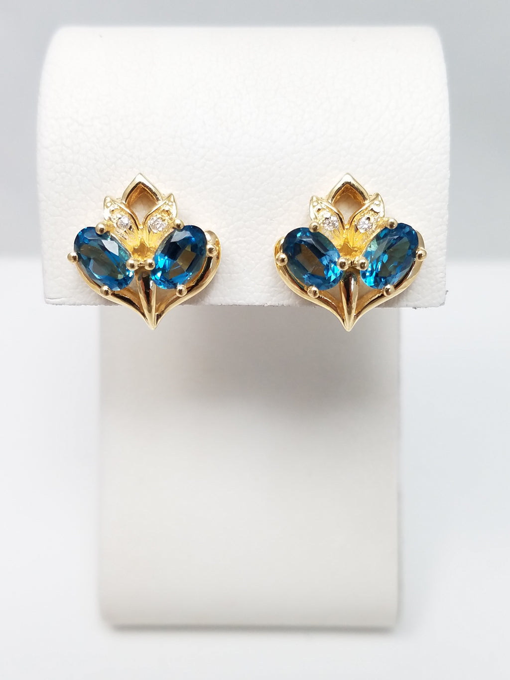 Modern 14k Yellow Gold Natural Blue Topaz Diamond Earrings