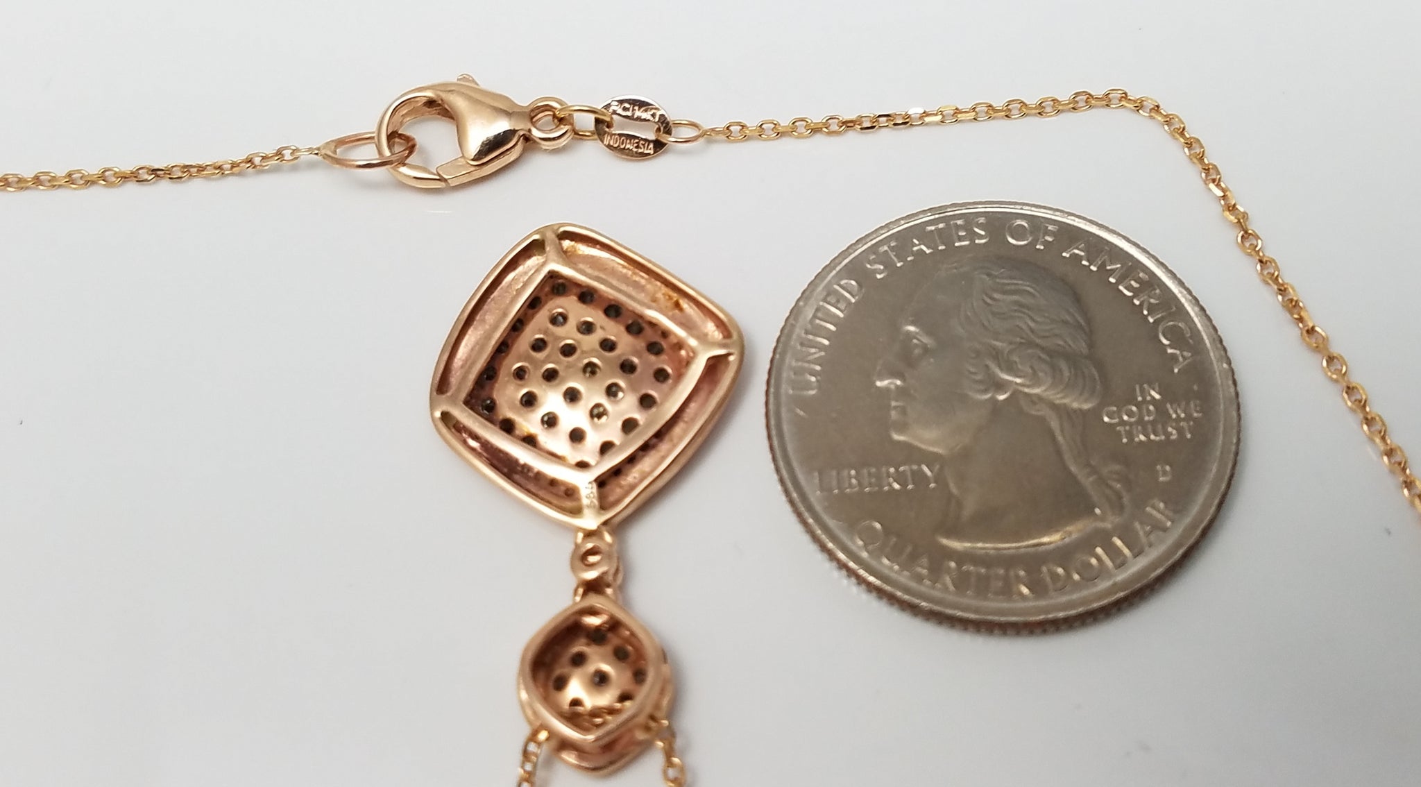 Modern 14k Rose Gold Natural Diamond Pendant 16" Necklace