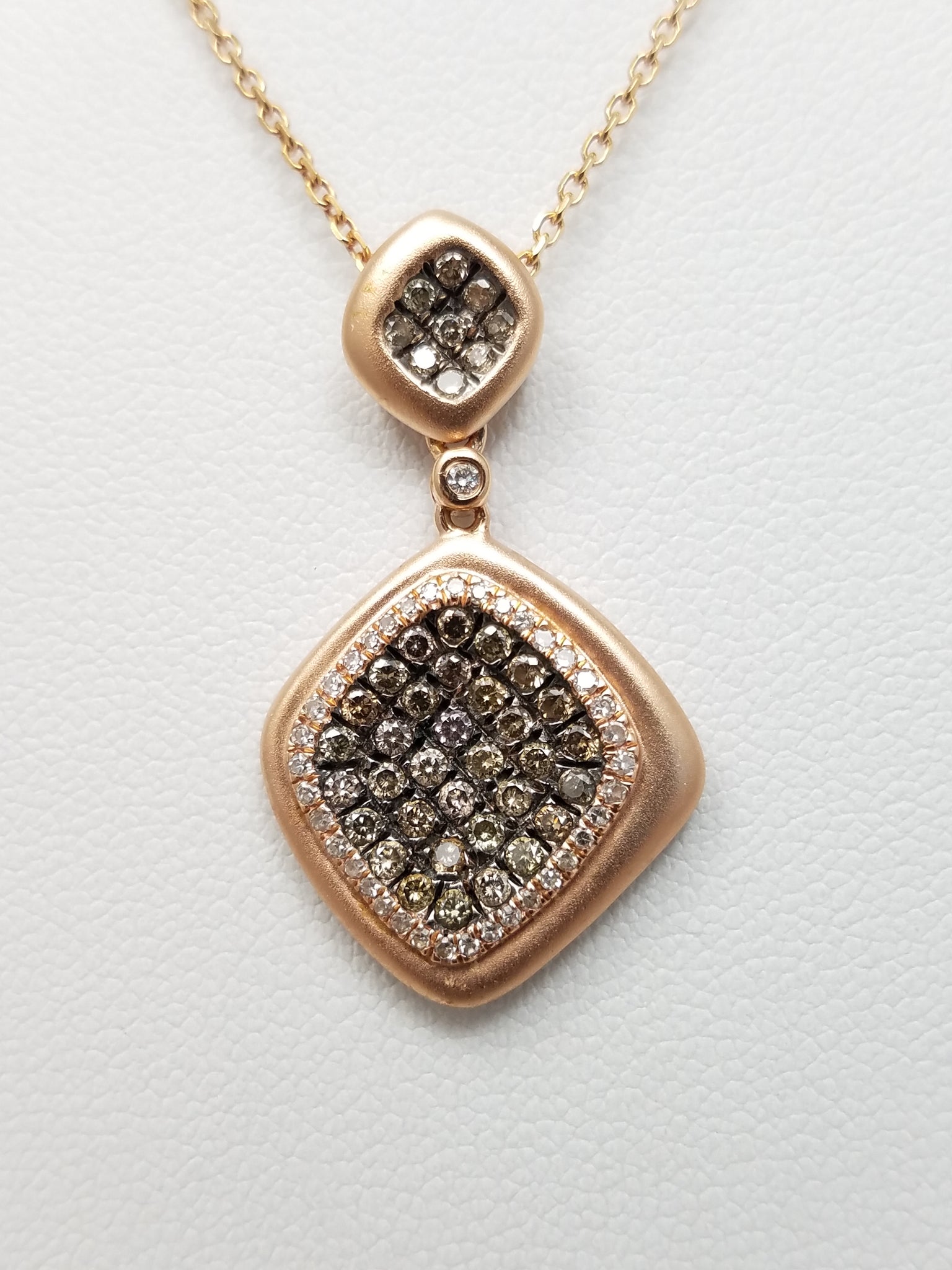 Modern 14k Rose Gold Natural Diamond Pendant 16" Necklace