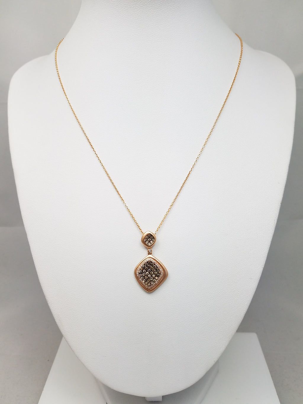 Modern 14k Rose Gold Natural Diamond Pendant 16" Necklace
