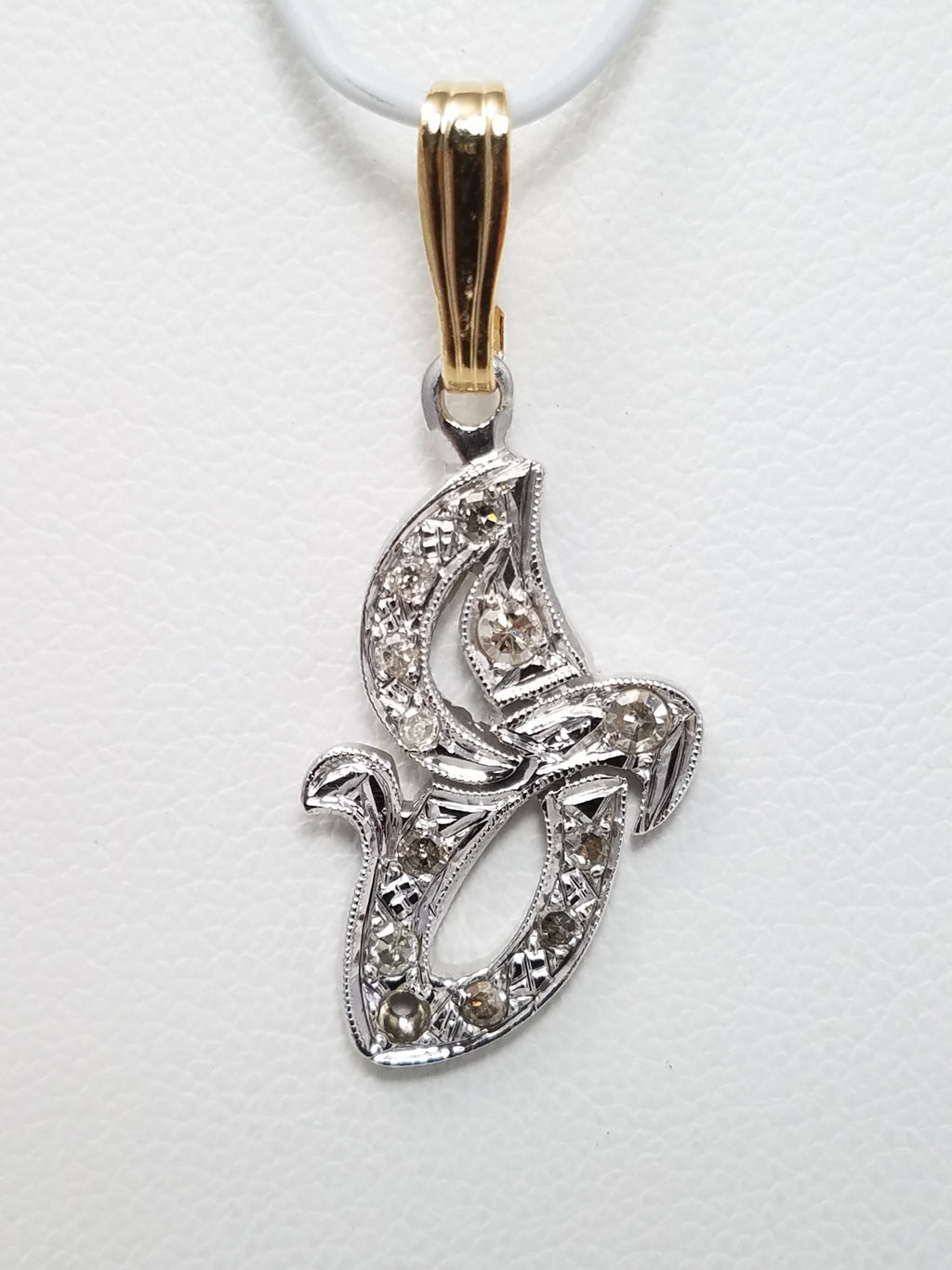 Vintage 14k Two Tone Gold Natural Diamond Initial Pendant
