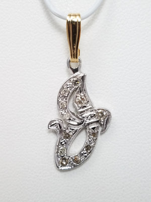 Vintage 14k Two Tone Gold Natural Diamond Initial Pendant