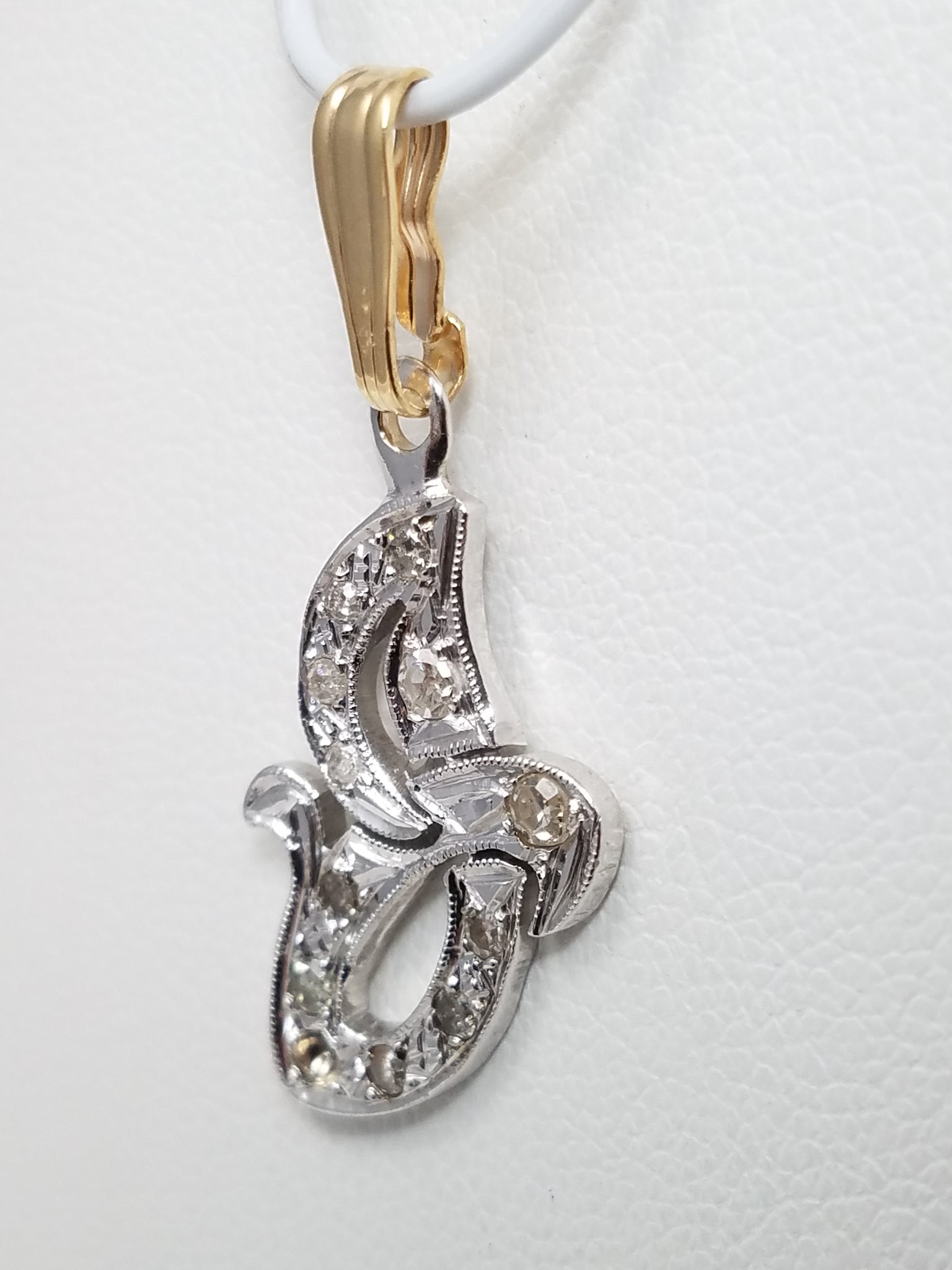 Vintage 14k Two Tone Gold Natural Diamond Initial Pendant