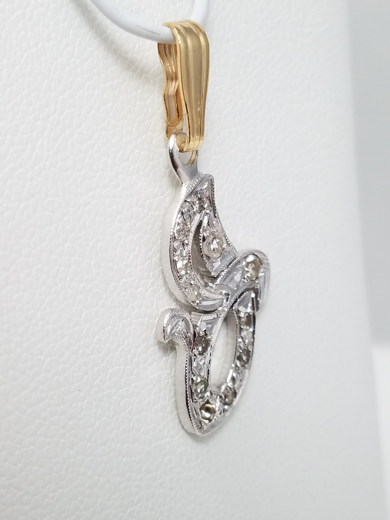 Vintage 14k Two Tone Gold Natural Diamond Initial Pendant