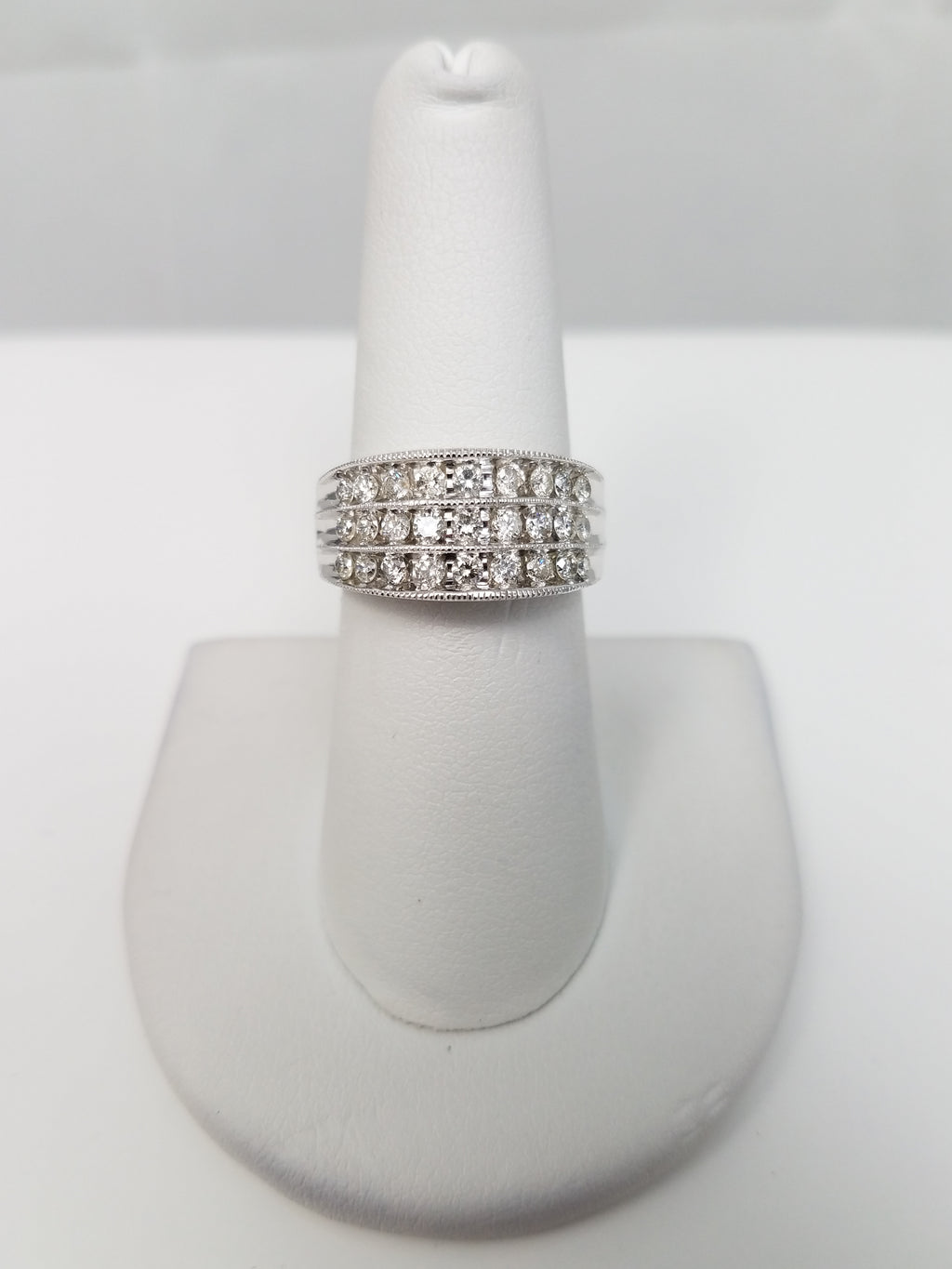 Glamorous 14k White Gold Wide Natural Diamond Ring Band