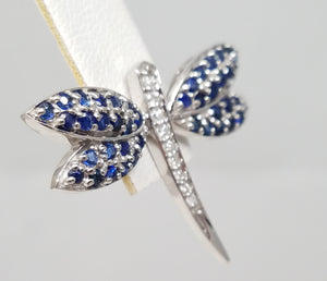 Enchanting 14k White Gold Natural Sapphire Diamond EFFY Dragonfly Lapel Pin