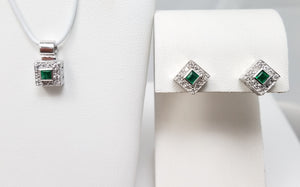Dainty 14k White Gold Natural Emerald Diamond EFFY Jewelry Set