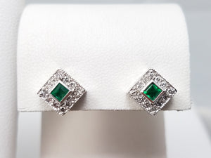Dainty 14k White Gold Natural Emerald Diamond EFFY Jewelry Set