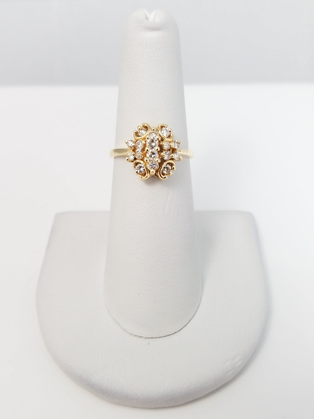 Glitzy 14k Yellow Gold Natural Diamond Cluster Ring