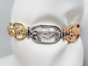Cute 6.75" 14k Tri Color Gold Natural Ruby Diamond Seahorse Bracelet