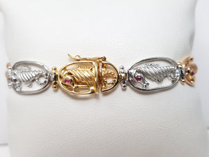 Cute 6.75" 14k Tri Color Gold Natural Ruby Diamond Seahorse Bracelet