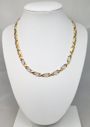 Lovely 16.5" 14k Yellow Gold Hollow X & O Link Natural Diamond Necklace